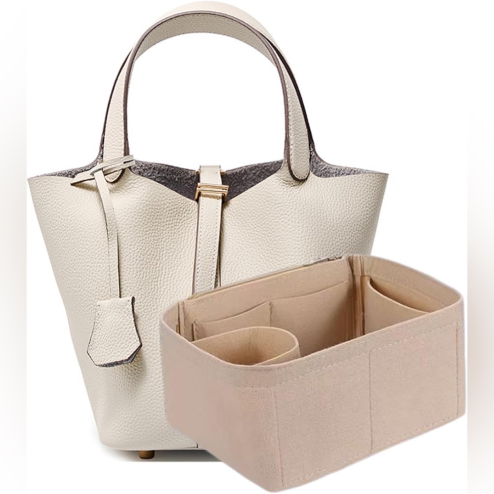 Genuine Leather Bucket Bag 18cm Bone Off White Lock & Key With Felt Insert New